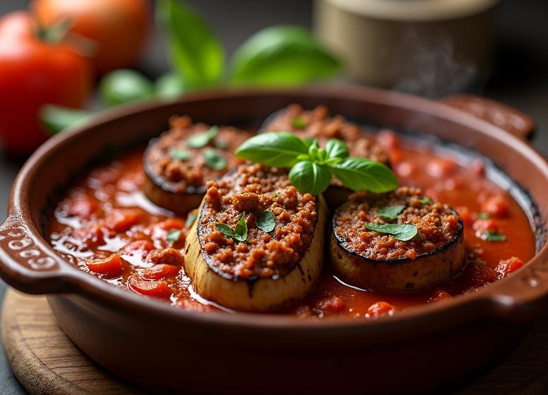 חצילים בבשר ועגבניות